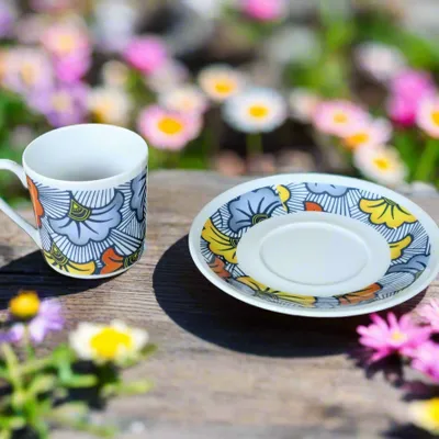 Gifts - Wedding Blossom: Customizable Porcelain Coffee Cup & Saucer - Unique Wax Hibiscus Flower Pattern - KEMI HOME ART