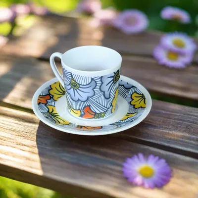 Gifts - Wedding Blossom: Customizable Porcelain Coffee Cup & Saucer - Unique Wax Hibiscus Flower Pattern - KEMI HOME ART