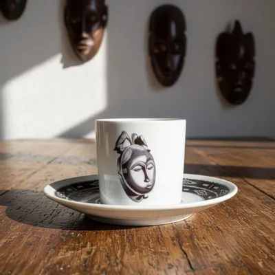Cadeaux - Tasse à café personnalisable : Art Baoulé en porcelaine fine, motif africain unique et élégant - KEMI HOME ART