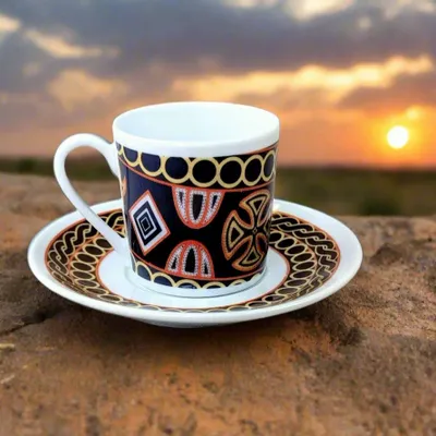 Gifts - Sensory Awakening: Customizable French Porcelain Coffee Cup with Ndop Bamoun Patterns from Cameroon - KEMI HOME ART