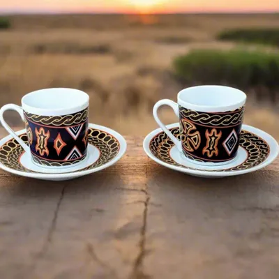 Gifts - Sensory Awakening: Customizable French Porcelain Coffee Cup with Ndop Bamoun Patterns from Cameroon - KEMI HOME ART