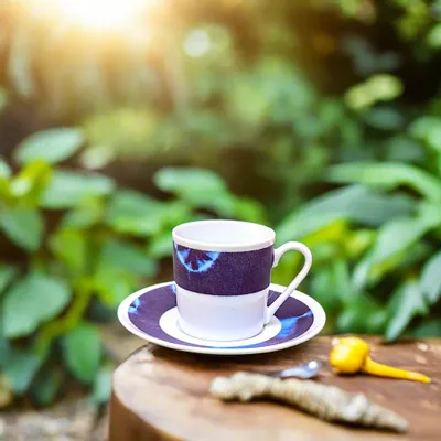 Gifts - Customizable Fine Porcelain Coffee Cup - Unique Indigo Blue Ethnic Pattern - KEMI HOME ART