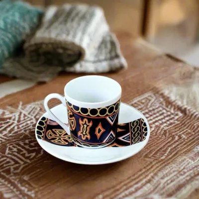 Gifts - Sensory Awakening: Customizable French Porcelain Coffee Cup with Ndop Bamoun Cameroonian Patterns - KEMI HOME ART