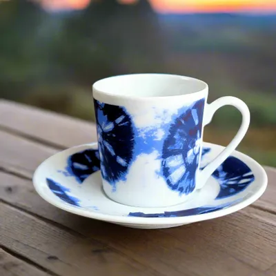 Gifts - African Spark: Customizable Porcelain Cup & Saucer - Unique Reversed Indigo Pattern - KEMI HOME ART