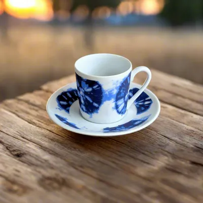 Gifts - African Spark: Customizable Porcelain Cup & Saucer - Unique Reversed Indigo Pattern - KEMI HOME ART