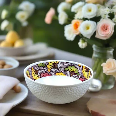 Gifts - Customizable Fine Porcelain Bowl - Unique WAX 'Wedding Flowers' Bordeaux Red Motif, French Craftsmanship - KEMI HOME ART