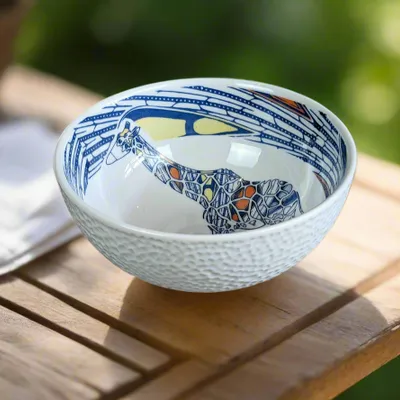 Gifts - Customizable Porcelain Bowl - WAX Giraffe & Electricity Motif, Unique French Craftsmanship - KEMI HOME ART