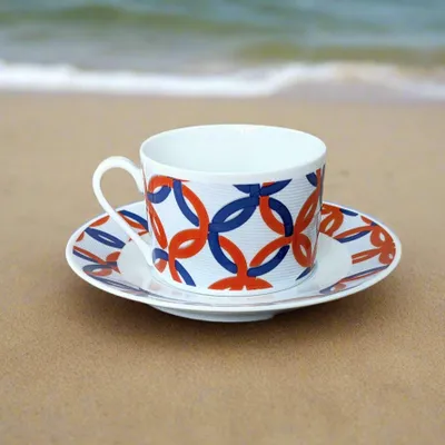 Gifts - Elegant customizable French porcelain tea cup with African WAX motifs - Matching saucer - Made-to-order unique piece - KEMI HOME ART