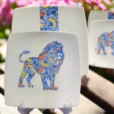 Gifts - Limited Edition: Set of 12 Customizable Porcelain Plates - WAX Wedding Flowers & Symbolic Animal Motifs - KEMI HOME ART
