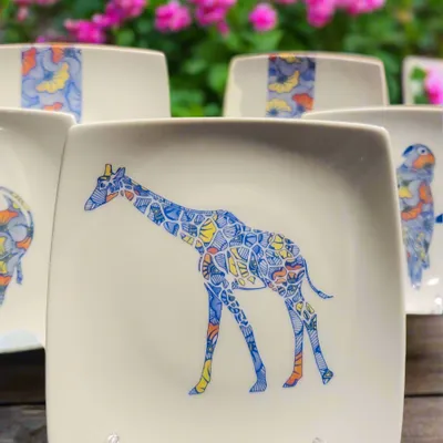 Gifts - Limited Edition: Set of 12 Customizable Porcelain Plates - WAX Wedding Flowers & Symbolic Animal Motifs - KEMI HOME ART