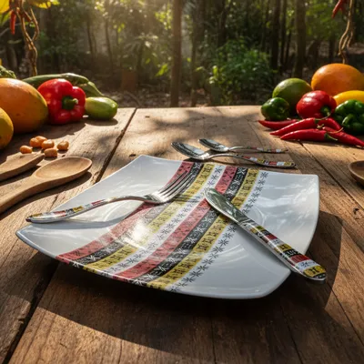 Gifts - Limited Edition: Set of 12 Customizable Square Porcelain Plates - Bogolan & West African Masks Design - Unique Table Art - KEMI HOME ART