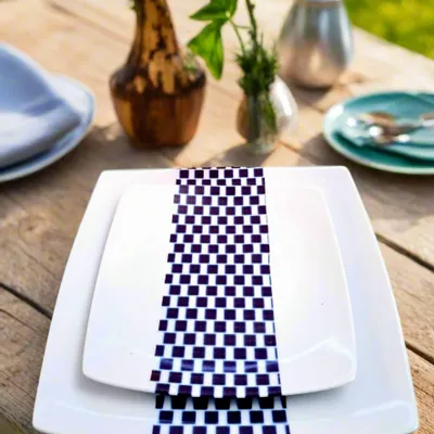 Gifts - Limited Edition: Customizable Set of 12 Square French Porcelain Plates - Unique Ludo Kouin WAX Pattern - KEMI HOME ART