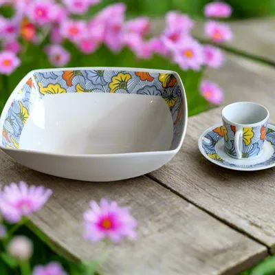 Gifts - Customizable Porcelain Bowl - 'Wedding Flowers' Wax Motif - African Elegance for Your Table - KEMI HOME ART