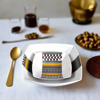 Gifts - Handcrafted Customizable Porcelain Bowl - Ethnic Kanta Pattern from Niger in Gift Box - KEMI HOME ART