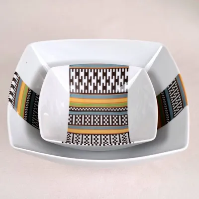 Gifts - Handcrafted Customizable Porcelain Bowl - Ethnic Kanta Pattern from Niger in Gift Box - KEMI HOME ART