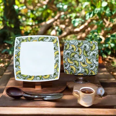 Gifts - WAX Wonder: Customizable French Porcelain Plate Set with Unique Green Floral Motif for Weddings & Celebrations - KEMI HOME ART