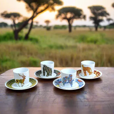 Gifts - Limited Edition: Set of 4 Customizable African WAX Coffee Cups in Fine French Porcelain - KEMI HOME ART