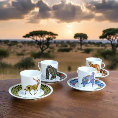 Gifts - Limited Edition: Set of 4 Customizable African WAX Coffee Cups in Fine French Porcelain - KEMI HOME ART
