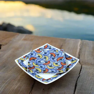Gifts - Blue WAX Elegance: Customizable French Porcelain Plate Set - Unique Floral Motifs for Weddings & Celebrations - KEMI HOME ART
