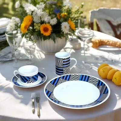 Gifts - Morning Awakening: Customizable Fine Porcelain Breakfast Set - Kanta Niger Motif, Unique French Craftsmanship - KEMI HOME ART