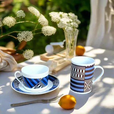 Gifts - Morning Awakening: Customizable Fine Porcelain Breakfast Set - Kanta Niger Motif, Unique French Craftsmanship - KEMI HOME ART