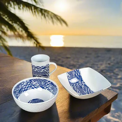 Gifts - Royal Awakening: Customizable French Porcelain Breakfast Set with Unique Cameroonian N'Dop Motif - KEMI HOME ART