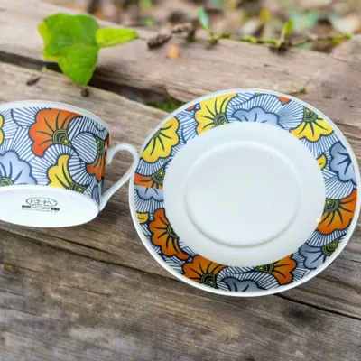 Gifts - Lovers' Tea Set: Customizable Porcelain Cup & Saucer - Exclusive 'Wedding Flowers' Wax Pattern - KEMI HOME ART