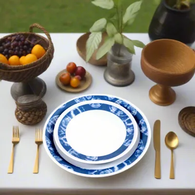 Gifts - Indigo Splendor: Set of 6 Customizable French Porcelain Plates – Unique Ethnic Pattern - KEMI HOME ART