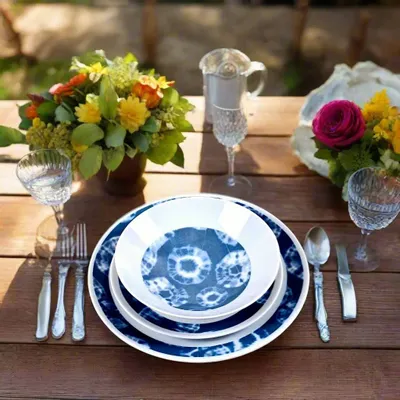 Gifts - Indigo Splendor: Set of 6 Customizable French Porcelain Plates – Unique Ethnic Pattern - KEMI HOME ART