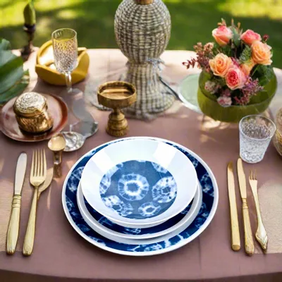 Gifts - Indigo Splendor: Set of 6 Customizable French Porcelain Plates – Unique Ethnic Pattern - KEMI HOME ART