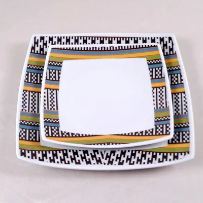 Gifts - Limited Edition: Set of 6 Customizable French Porcelain Plates - Niger's Kounta Ethnic Pattern & Elegant Elephant - KEMI HOME ART