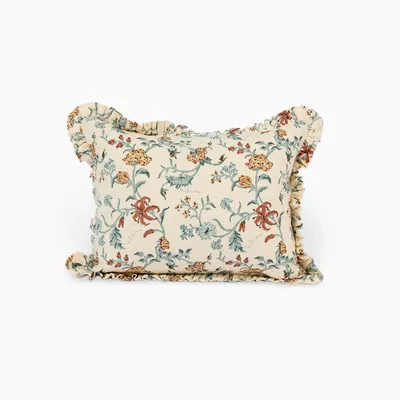 Fabric cushions - BLOCK-PRINTED RUFFLED CUSHION COVER - MUSTURD VANA - CRAFT BOAT