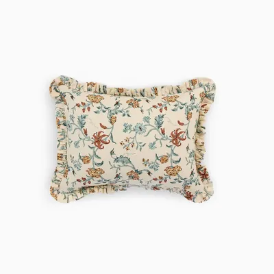 Fabric cushions - BLOCK-PRINTED RUFFLED CUSHION COVER - MUSTURD VANA - CRAFT BOAT