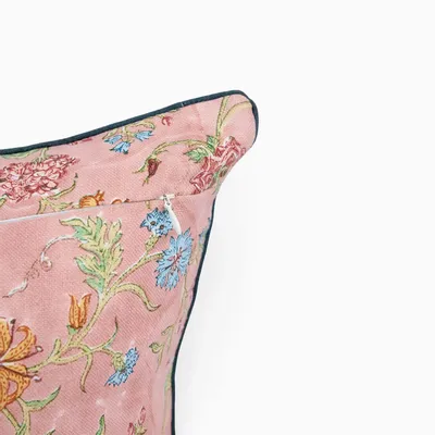 Coussins textile - HOUSSE DE COUSSIN CARRÉ À Passepoil IMPRIMÉ EN BLOC - ROSE VANA - CRAFT BOAT