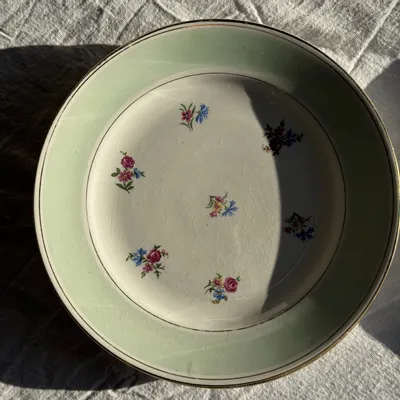 Formal plates - Set of 7 small turquoise dessert plates with gold border L'amandino - OFFICE OBJETS