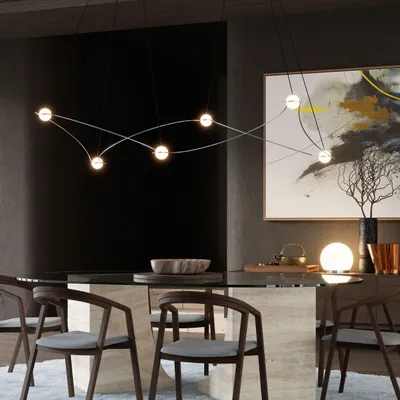 Hanging lights - Kosmos 6L - stainless steel glass sphere LED pendant lamp - MOSS OBJECTS