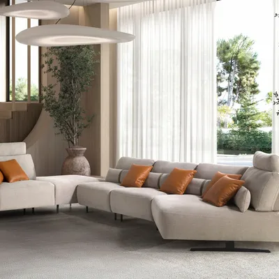 Sofas - Left-hand modular chaise longue sofa in sand fabric - ANGEL CERDÁ