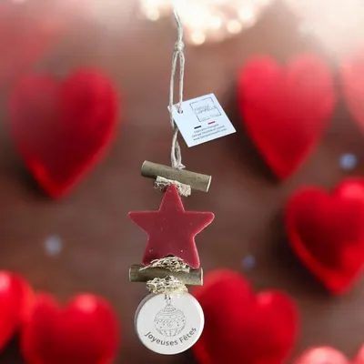 Savons - Tresse 1 Savon Etoile Fruit Rouge avec Rond Bois Gravé "boule de noël" - FABRIQUE LOMAELLE