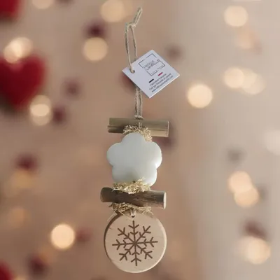 Savons - Tresse 1 Fleur Blanche Bergamote avec Rond bois "Flocon" - FABRIQUE LOMAELLE