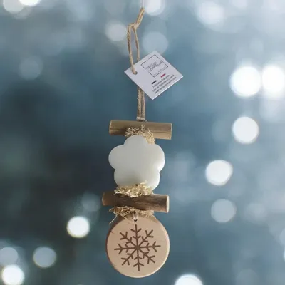 Savons - Tresse 1 Fleur Blanche Bergamote avec Rond bois "Flocon" - FABRIQUE LOMAELLE