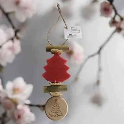 Savons - Tresse 1 Sapin Fruit Rouge avec Rond Bois Gravé "sapin de noël" - FABRIQUE LOMAELLE