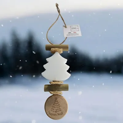 Savons - Tresse 1 Sapin Blanc Bergamote avec Rond Bois Gravé "sapin de noël" - FABRIQUE LOMAELLE