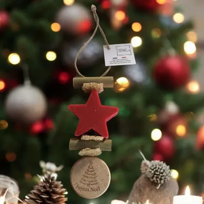 Savons - Tresse 1 Etoile Fruit Rouge avec Rond Bois Gravé "sapin de noël" - FABRIQUE LOMAELLE