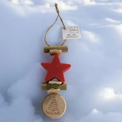 Savons - Tresse 1 Etoile Fruit Rouge avec Rond Bois Gravé "sapin de noël" - FABRIQUE LOMAELLE