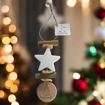 Savons - Tresse 1 Etoile Blanche Bergamote avec Rond Bois Gravé "sapin de noël" - FABRIQUE LOMAELLE