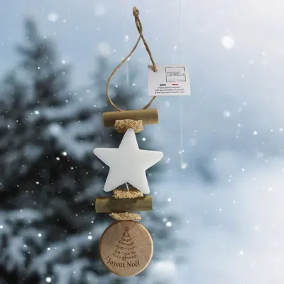 Savons - Tresse 1 Etoile Blanche Bergamote avec Rond Bois Gravé "sapin de noël" - FABRIQUE LOMAELLE