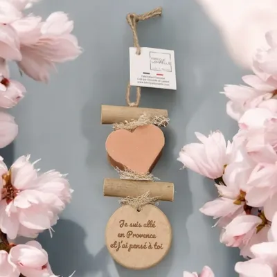 Savons - Tresse 1 Cœur Fleur d'Oranger avec Rond Bois "Je suis allé en ..." - FABRIQUE LOMAELLE