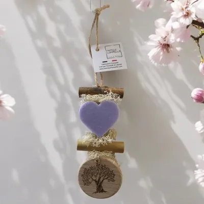 Savons - Tresse 1 Cœur Lavande avec Rond Bois "Olivier" - FABRIQUE LOMAELLE