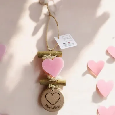 Savons - Tresse 1 Savon coeur Rose avec Rond Bois "Mère-veilleuse" - FABRIQUE LOMAELLE