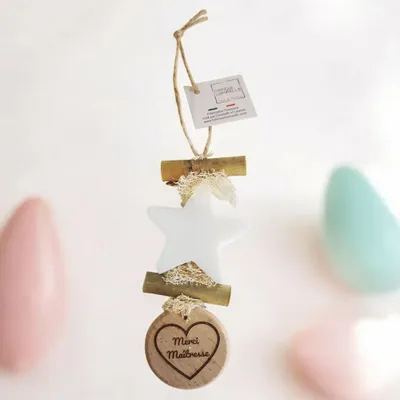 Savons - Tresse 1 Savon Etoile Bergamote avec Rond Bois "Merci Maîtresse" - FABRIQUE LOMAELLE